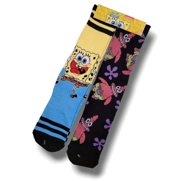 NWT Nickelodeon Sponge Bob Square Pants 2-Pairs UNISEX Casual Crew Socks Size 6- - Picture 1 of 9